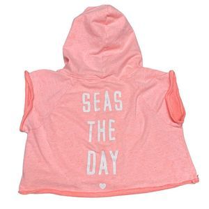 Victoria Secret Seas The Day Crop Short Sleeve Hoodie Orange Full zip